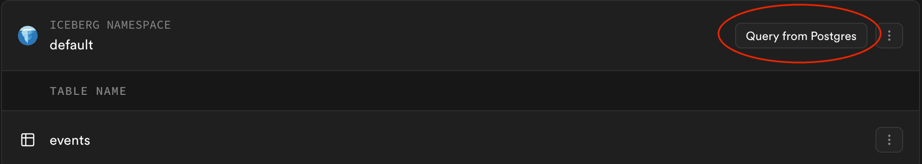 Query with PostgreSQL button on analytics bucket page